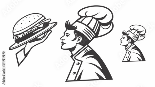 Chef with Burger and Culinary Uniform in Vector Illustration.