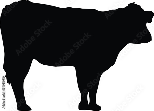Silhouette of a cow isolated on transparent background in black and white