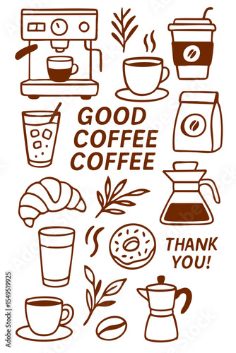 Green Coffee Shop Elements and Doodles