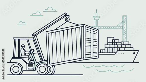 Port Cargo Handling with Forklift and Container.