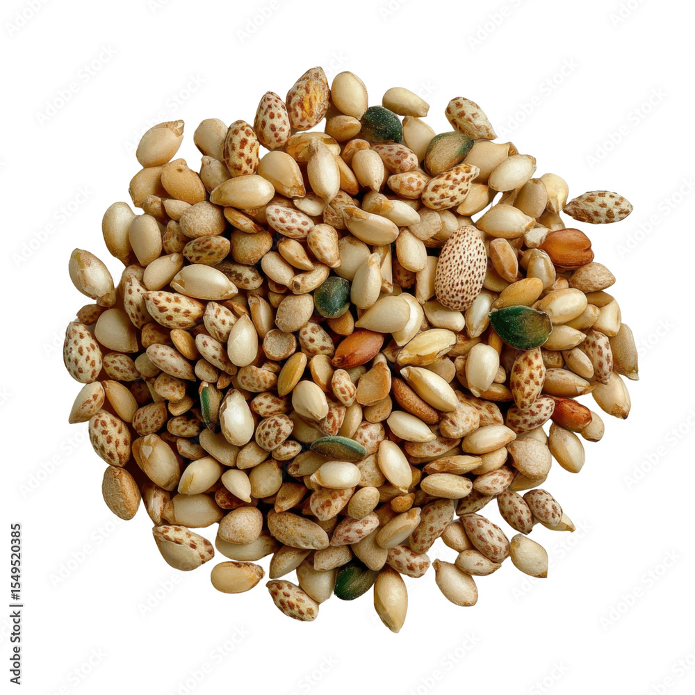 Fototapeta premium Diverse Collection of Various Seeds Displayed Against a White Background for Educational and Creative Use transparent background