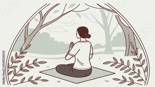 Peaceful Woman Meditating in a Park Setting.