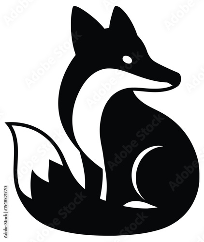 Fox silhouette vector art illustration black icon with a white background, black and white fox icon with non background png 