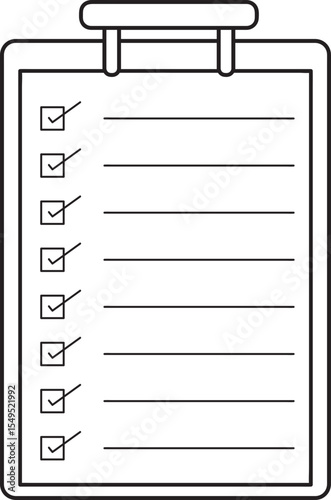 Checklist Clipboard:  Line Art, Partially Completed Task List