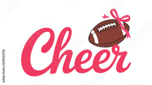  Pink "Cheer" Text with Football and Bow Sports Illustration