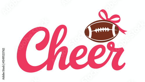  Pink "Cheer" Text with Football and Bow Sports Illustration