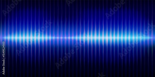 Audio Waveform On Dark Background. Abstract Vertical Sound Wave Audio Signal Spectrum. Template For Poster And Banner Design. Vector Illustration. 
