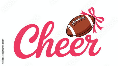  Pink "Cheer" Text with Football and Bow Sports Illustration