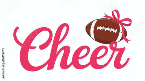  Pink "Cheer" Text with Football and Bow Sports Illustration