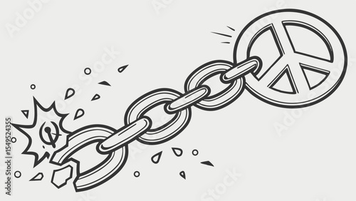 Broken Chain with Peace Symbol Representing Freedom.