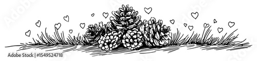 pine cones and hearts horizontal border sketch