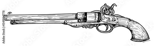 hand drawn vintage revolver pistol vector illustration