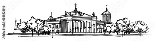classical building facade theater or museum sketch
