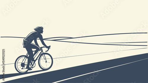 Cyclist Silhouette on Rural Road Rolling Hills Background.