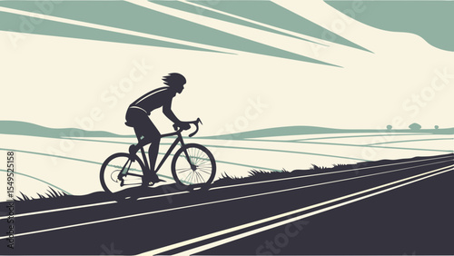 Silhouette of Cyclist Riding Bicycle on Open Road.