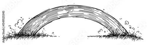 cartoon rainbow over grass hand drawn illustration