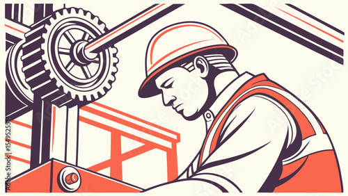 Concentrated Industrial Worker with Gear Mechanism.
