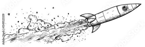 space rocket launch in motion hand drawn sketch vector