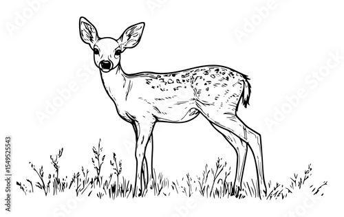 young deer fawn standing wildlife sketch vector illustration