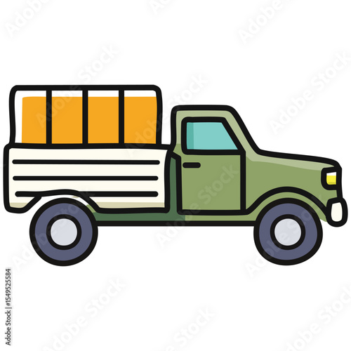 Tactical Military Truck Icon in Flat Vector Design for Warfare Operations


