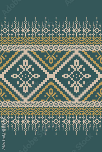 Pixel fabric Ethnic pattern, Cross-stitch Geometric, design for tile, carpet, vector, illustration , Abstract, Ethnic background,seamless