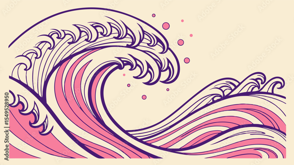 Fototapeta premium Stylized Pink and Purple Ocean Waves Design.