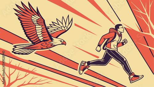 Stylized Illustration of a Runner and Soaring Eagle.