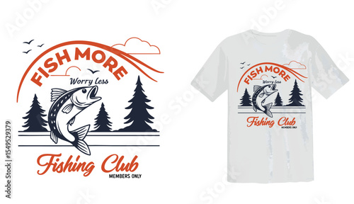 Fish More Worry Less Fishing Club T-Shirt Design with Jumping Fish