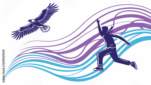 Silhouette of a Man Reaching for an Eagle in Flight.