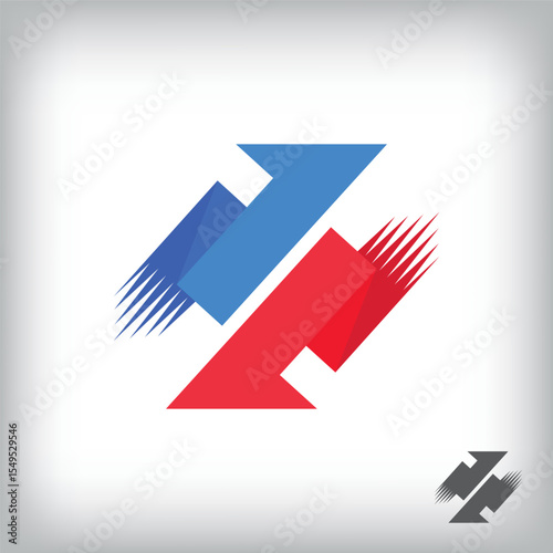 Forward and backward arrow sign logo. Unique design identity. Geometric transfer flat logo template.
