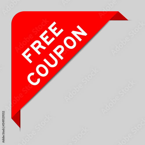 Red color of corner label banner with word free coupon on gray background