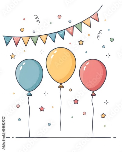 Balloons and streamers – minimal flat design

