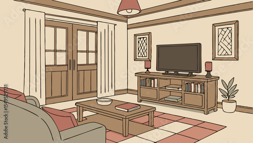 Cozy Living Room Interior Sketch.
