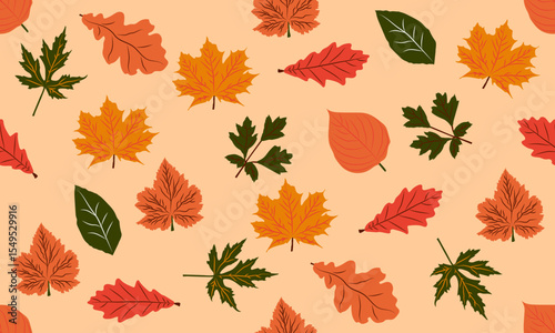 Seamless background with autumn leaves on a light background.Elements for printing,wallpaper,packaging,fabric,banner.Vector illustration