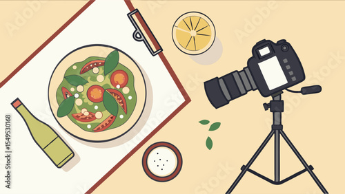 Flatlay Food Photography Delicious Tomato and Basil Salad.