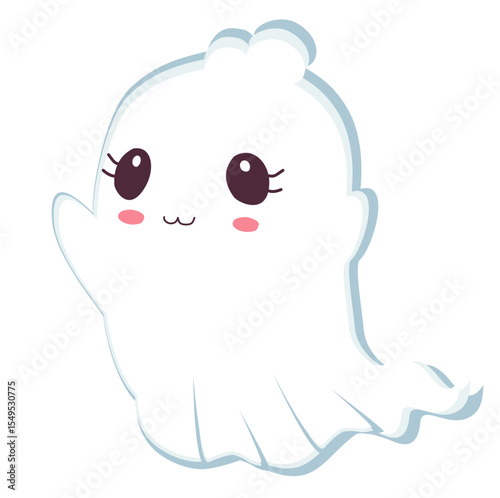 Cute cartoon ghost illustration for Halloween, perfect for kids, decorations, and spooky designs.
