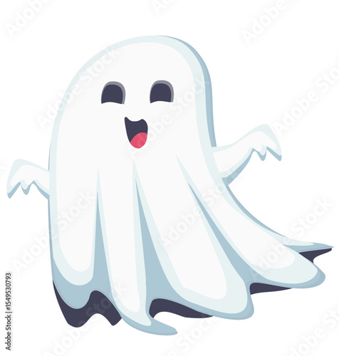 Cute cartoon ghost illustration for Halloween, perfect for kids, decorations, and spooky designs.
