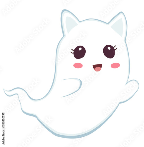 Cute cartoon ghost illustration for Halloween, perfect for kids, decorations, and spooky designs.
