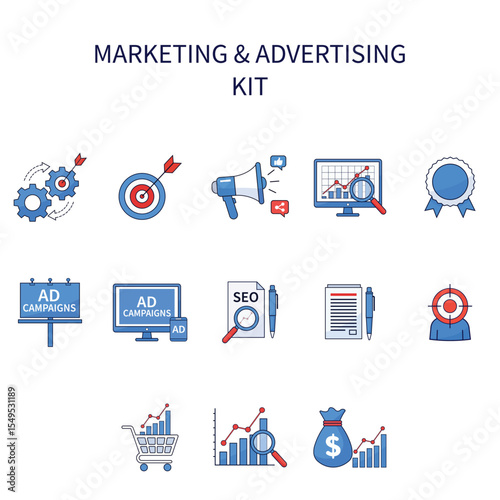 Marketing and Advertising Line Icons Set - Digital Strategy and Promotion Kit