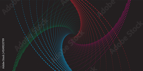 Colorful Abstract Vortex with Dotted Spiral Lines on Black Background