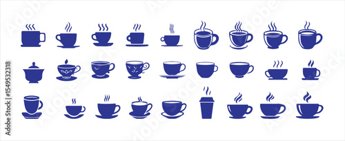Ceramic Cup Flat Icons Bundle, Simple Tea Cup Icons, Hot cup beverage vector icon set.  coffee cups icons. vector illustration eps 10.