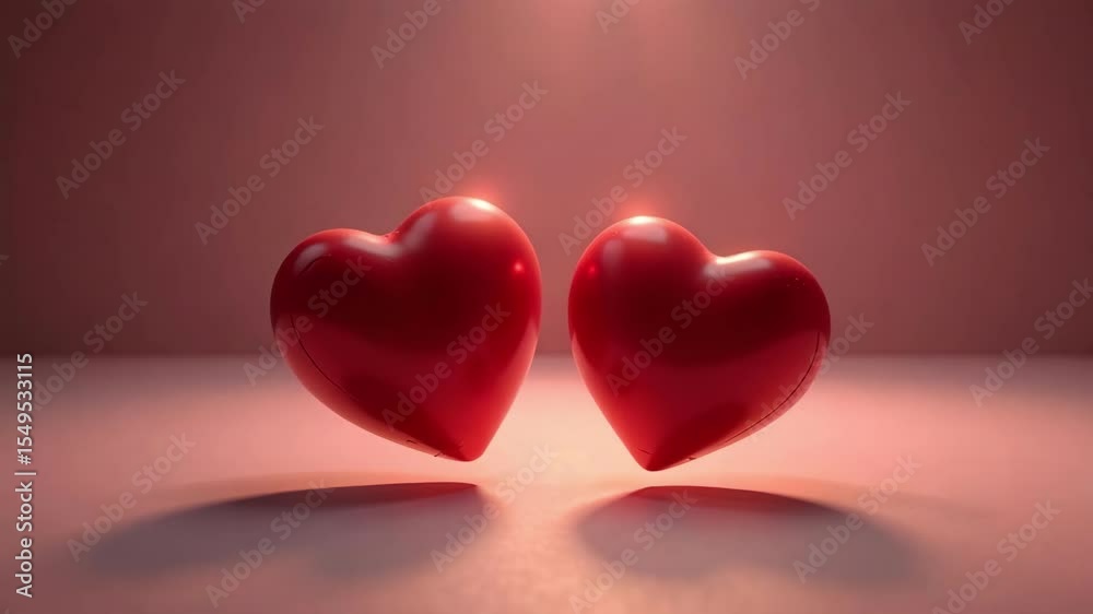 Two Small Hearts Gently Floating and Rotating with Soft Glow – Loopable 4K Romantic Animation