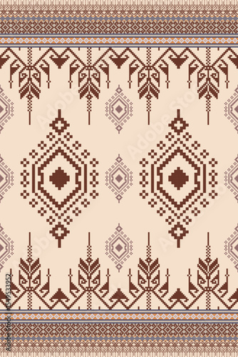 Pixel fabric Ethnic pattern, Cross-stitch Geometric, design for tile, carpet, vector, illustration , Abstract, Ethnic background,seamless
