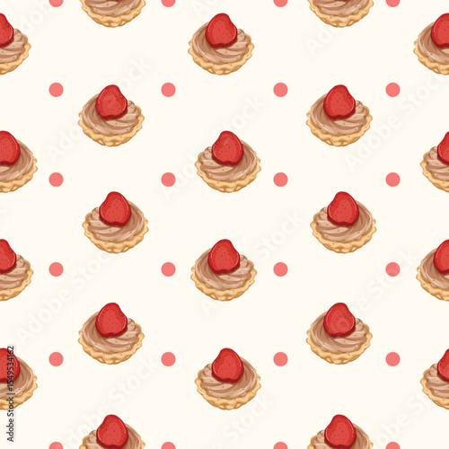 seamless pattern with cake strawberry background