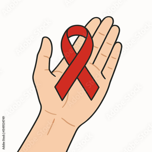 Promoting National HIV-AIDS Support with Red Ribbon Symbol Against White Background for Aging Awareness Month