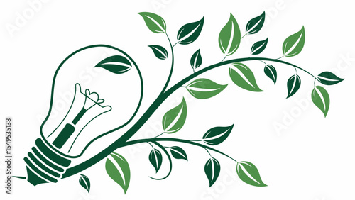 Green Branch Growing from Light Bulb EcoFriendly Concept.