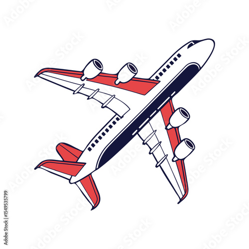 Vector illustration of an airplane flying on white background
