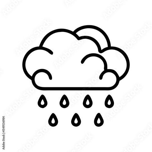 Monochrome illustration of a rain cloud with falling raindrops. Depicting the weather and meteorological concept in a simple style