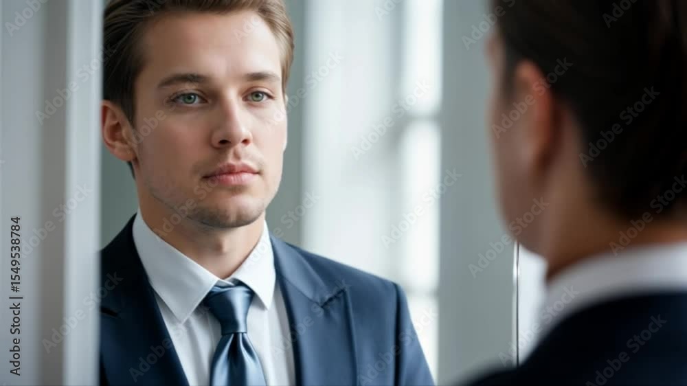 Novio europeo frente a un espejo