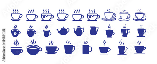 Hot Coffee Mugs, White and Black, Simple Design, Beverage Icons, Tea and coffee cup icon bundle set. cup a coffee icon vector illustration eps 10.